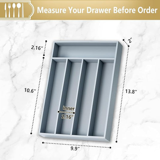 Silverware Organizer, 2 Pack 10 Inch Utensil Organizer Kitchen Drawer Organizer Bamboo Silverware Holder Cutlery Tray Organizer in Drawer Flatware Organizer Tray(5 slots, Gray)