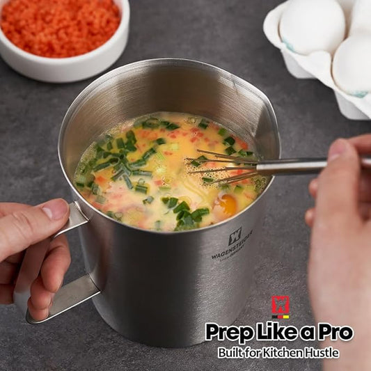 WAGENSTEIGER 18/8 Stainless Steel Measuring Cup: Metal Measuring Pitcher with Engraved Oz & ml Markings, Precision Pour Spout & Sturdy Handle – Baking, Coffee & Barista Use (500ml / 16.9Oz)