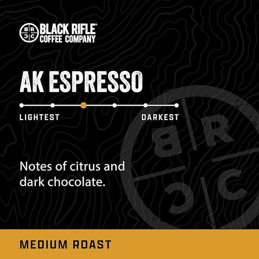 Black Rifle Coffee Company AK Espresso, 32 Count, Medium Roast K Cups - Single Serve K Cups Coffee Pods - Kcup Pods Compatible with Keurig 1.0 & 2.0 - Made from Arabica Beans