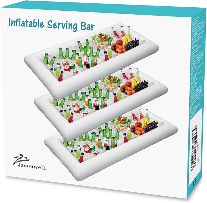 Jasonwell 3 PCS Inflatable Serving Bars Ice Buffet Salad Serving Trays Food Drink Holder Cooler Containers Indoor Outdoor BBQ Picnic Pool Party Supplies Luau Cooler w Drain Plug