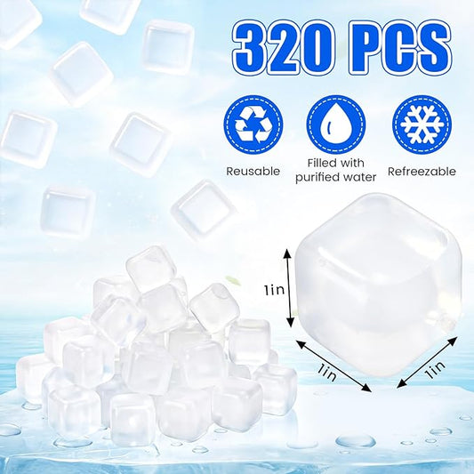 320 Pcs 10lb Reusable Ice Cubes for Drinks Plastic Ice Cube Refreezable Without Diluting Frozen to Keep Drink Cool Longer for Coffee Cocktails Whiskey Wine Bar Party Camping (Square,Clear)