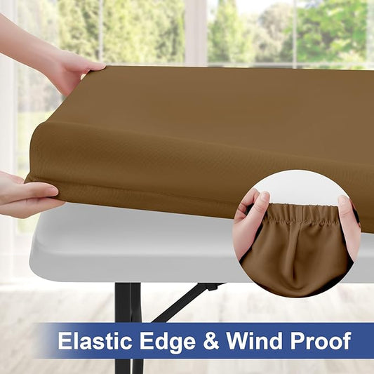 homing Rectangle Table Cloth Cover, Waterproof Polyester Elastic Fitted Tablecloth, Fits for 6 Foot Folding Tables, Washable Table Protector for Picnic, Camping, Outdoor (Brown, 30" x 72")