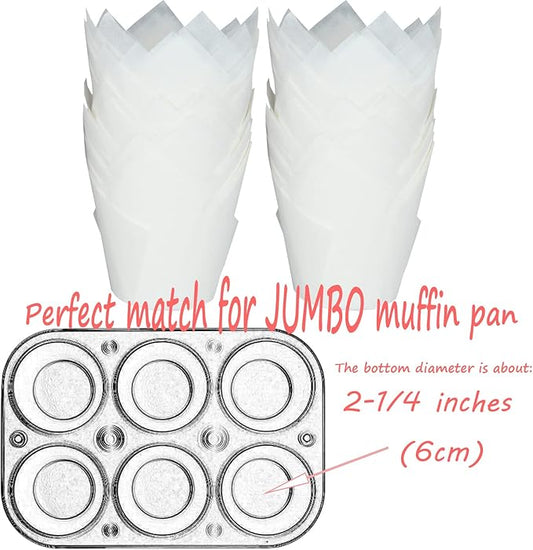 Large size White Tulip Baking Cups 2-1/4"(Base diameter) x 4"(Wall height) Greaseproof paper baking cupcake Muffin liners, Case of 130 pcs