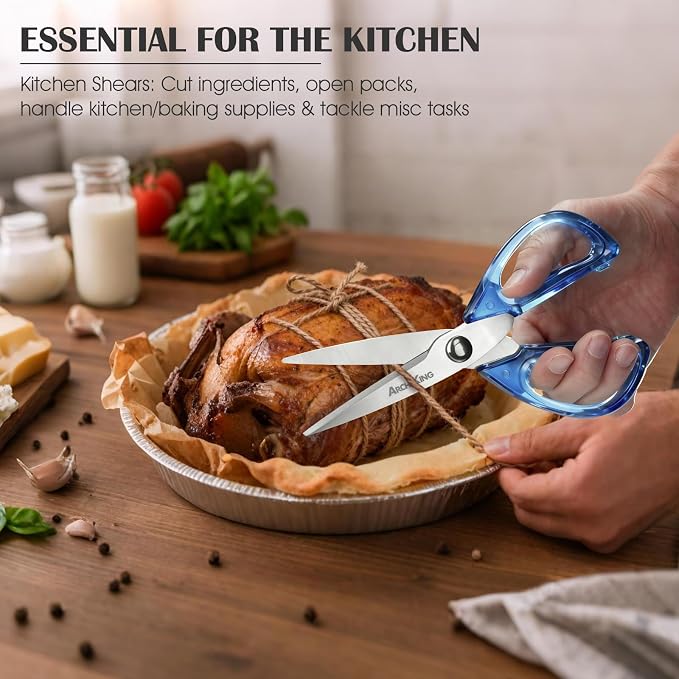 8.0inch Kitchen Shears, Sharp Stainless Steel Meat & Poultry Scissors, Transparent Blue Acrylic Handle, All Purpose Utility Cooking Scissors for Kitchen/BBQ/Home/Office