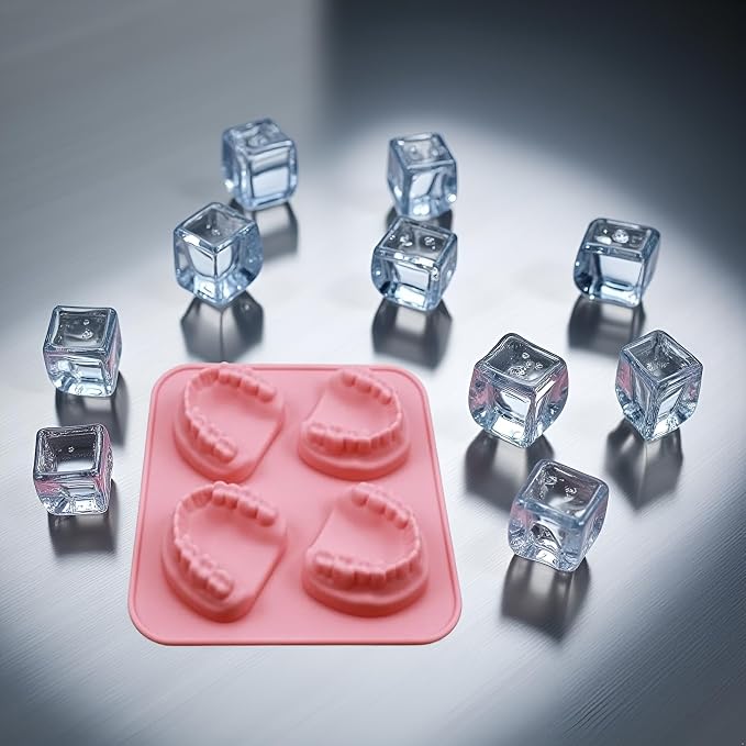 4 Hole Denture Teeth Shaped Ice Cube Mold Silicone Ice Tray DIY Ice Cream Funny Gag Gift For Dentist Seniors Ice Tray Molds