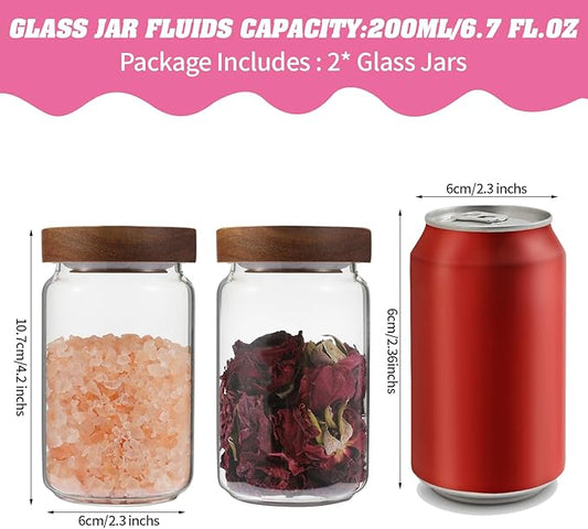 Small Glass Jar with Lids Thicken Glass Coffee Storage Canister Borosilicate Glass Food Containers Bottle for Spice Ground Nut Pasta Sugar Candy Tea (6.7oz(200ml)-1 PACK