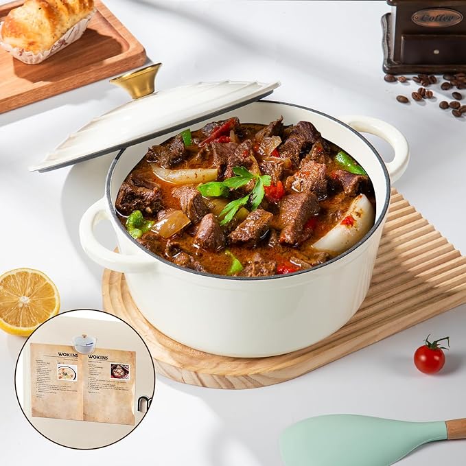 Enameled Cast Iron Dutch Oven Pot with Lid Heavy-Duty Cookware for Bread Baking, Braising, Stews, Roasting,7QT,creamy white