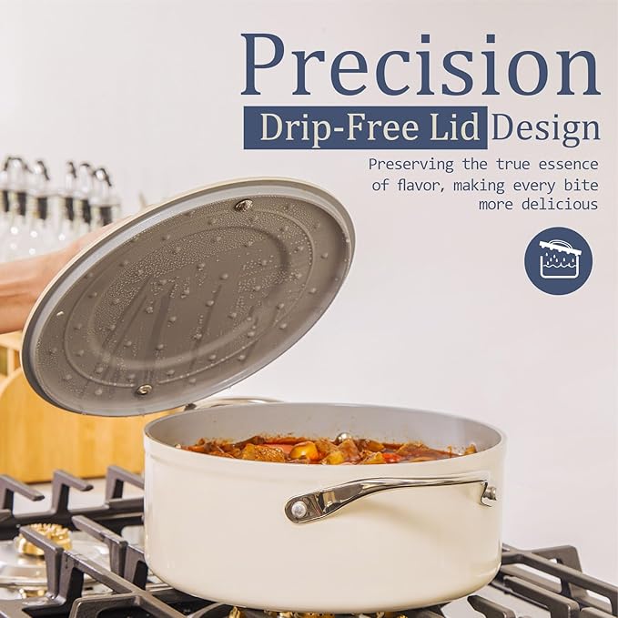 3.5QT Nonstick Ceramic Sauce Pan with Lid 8" Soup Pot Even Heat Distribution, Non Toxic PFAS-Free Healthy Cooking Pot for All Stovetops (Induction/Gas/Electric) Oven Safe 500ยฐF, Navy Blue