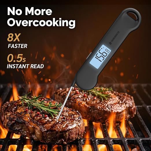 0.5 Sec Instant Read Grill Meat Thermometer Digital Food Cooking BBQ, Black