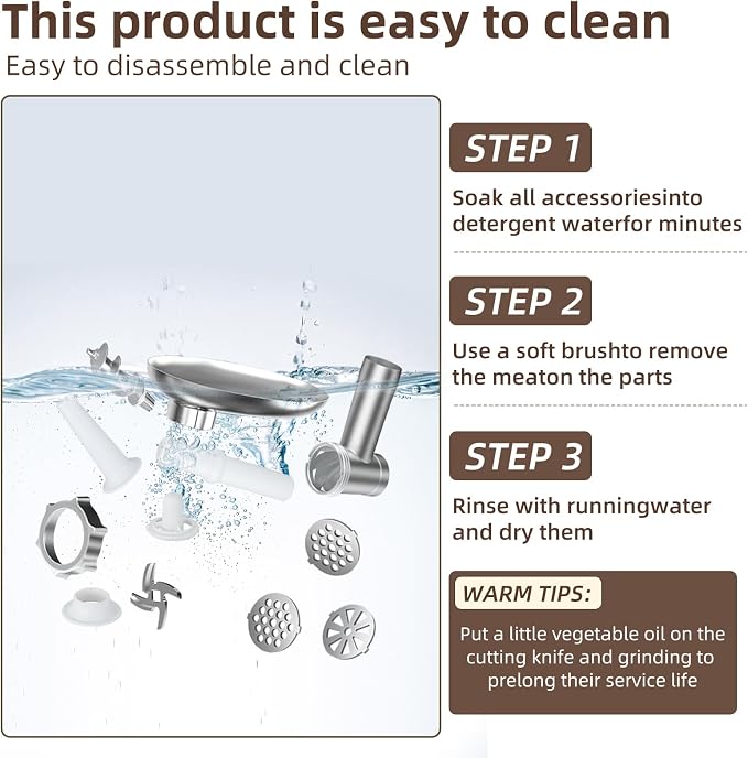 Electric Meat Grinder, 350W (MAX2800W)Heavy Duty Stainless Steel Food Grinder with Sausage Stuffer Tubes & Kubbe Kit, 3 Grinding Plates for Home Kitchen Use