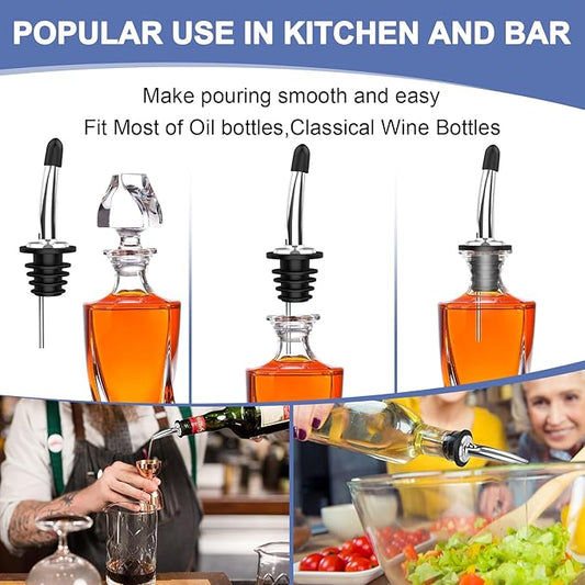 48-Pack Stainless Steel Pour Spouts for Liquor Bottles Oil Vinegar and Wine,Liquor Bottle Pourers with Rubber Dust Caps,Bar accessories,Pourers for Bartending