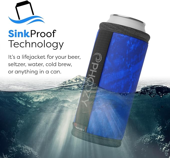 PHOOZY Insulated Can Cooler for Slim 12 oz Cans - Patented Drink Sleeve with NASA-Inspired Technology - Keeps Beer, Soda & Sparkling Water Cold Longer - Lightweight Outdoor Can Holder - Blue