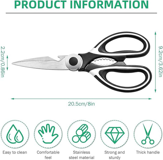 Multipurpose kitchen scissors, heavy duty meat poultry scissors, spice scissors, food cooking scissors, stainless steel utility scissors (1, white)