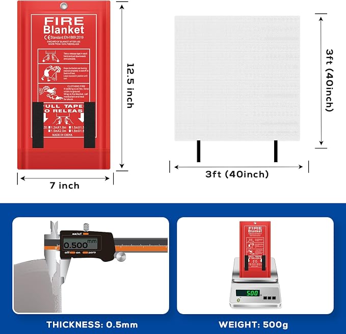 FLASLD 4 Pack Fire Blanket for Home and Kitchen, 40x40 Inch Fiberglass Fire Blankets Emergency for People, Fire Suppression Blankets for School Fireplace Grill Car Office Garage Welding Warehouse