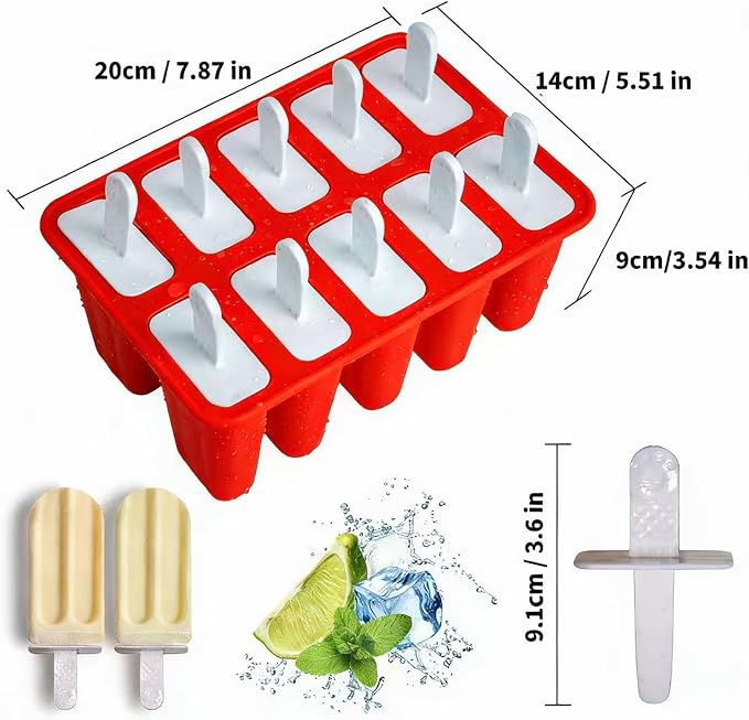Popsicles Molds, 10 Pieces Silicone Ice Pop Molds with 10 Sticks BPA Free Popsicle Molds Reusable Easy Release Ice Popsicle Maker, Red