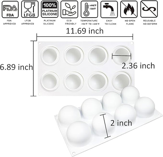 OCPO KITCHEN 3D Sphere Silicone Mold for Baking Mousse Cake Candy Pastry Chocolate Truffle Jelly Cookie Pudding, Ball Shape (8-Cavity)