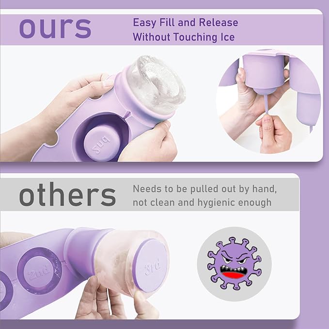 2PC Silicone Ice Mold for Stanley Cup 30 40oz, Tumbler Ice Maker | Easy Fill and Release Without Touching Ice, Ice Cube Tray with Clear Lid for Freezer, Whiskey, Cocktail (Purple+Purple)