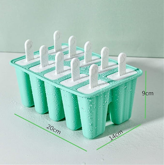 Popsicle Molds 10 Pieces Silicone Ice Pop Molds Popsicle Mold Reusable Easy Release Ice Pop Maker(10 Cavities-Green)