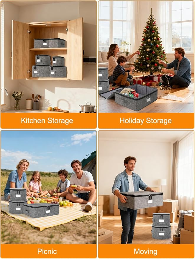 China Storage Containers 5-Piece Hard Shell Dinnerware Set Moving Boxes | Hard shell sides and bottom, quilted and stackable plate & dish protectors, plus adjustable mug and cup storage for moving