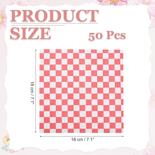 PATIKIL 7.1" x 7.1" Waxed Paper Sheets, 50Pcs Square Pattern Oil-absorbing Dry Food Wrapping Paper for Bakery Coffee Shop Home Baking Kitchen DIY, Red