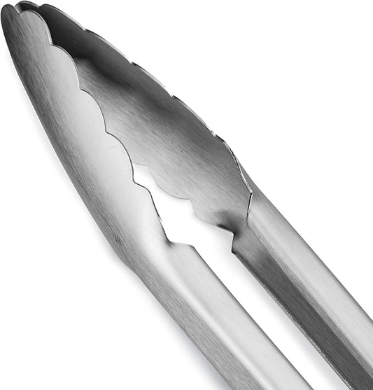 304 Stainless Steel Kitchen Cooking Tongs, 12" and 14" Set of 2 Sturdy Grilling Barbeque Brushed Locking Food Tongs with Ergonomic Grip, Blue
