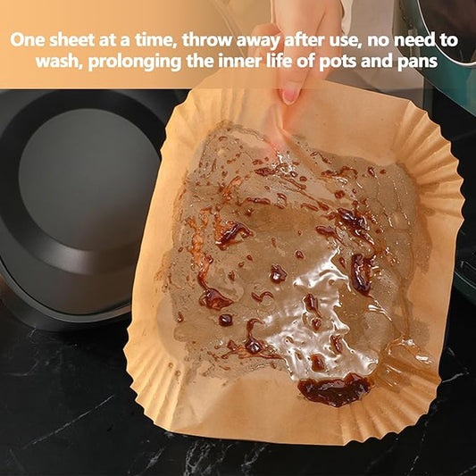 7.5 Inch Air Fryer Liner Disposable, 400Pcs Air Fryer Paper Liners, Oil-Proof & High-Temperature Resistant Parchment Baking Paper for Air Fryer, Microwave and Oven(Bottom Is 6.3 Inch)