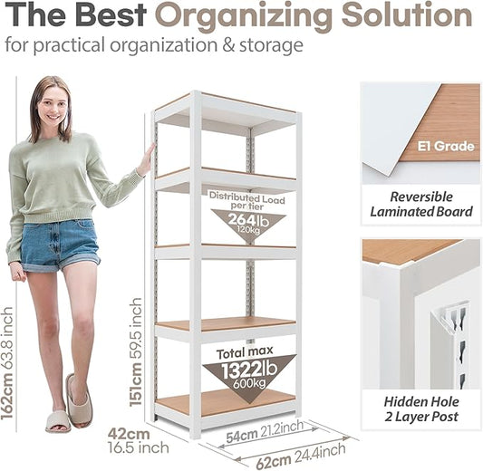 HOMEDANT House 5 Tier 24.4" W Laminated Metal Shelving Unit Adjustable Storage Utility Rack Heavy Duty Shelves Organization Multipurpose Shelf Kitchen Garage Pantry Closet 4 Pack