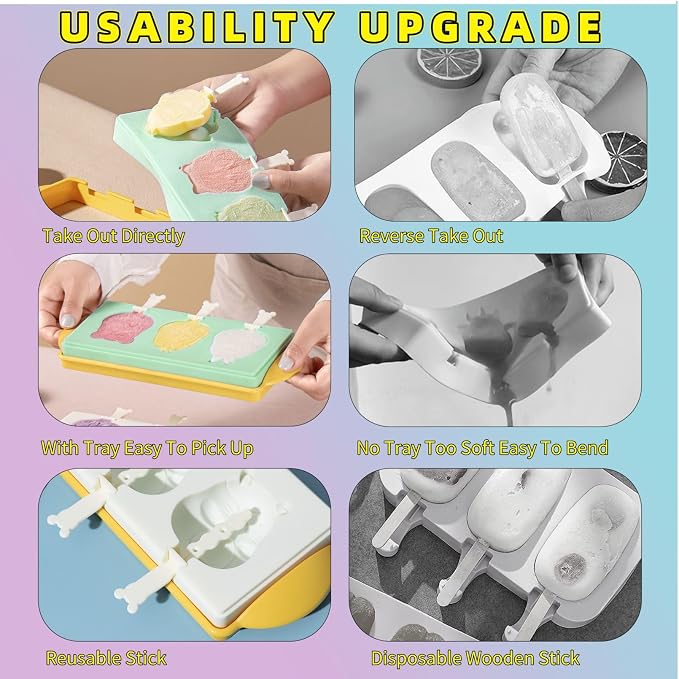 Popsicle Molds Ice Pop Molds Silicone 3 Cavities Ice Cream Mold animals & fruit Cake Pop Mold DIY Popsicle Ice Pop Molds Flexible Silicone Popsicle Makers… (tiger)