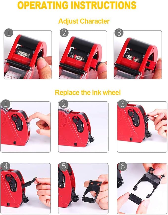 MX-5500 8 Digits Price tag Gun with 5000 Sticker Labels, Pricing Gun Kit for Office, Retail Shop, Grocery Store (A/Red)