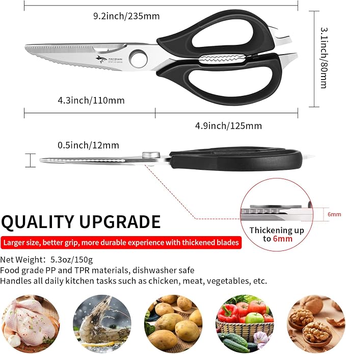 MAD SHARK Kitchen Scissors All Purpose Kitchen Shears Come Apart | Stainless Steel Utility Scissors with Comfort Grip,Heavy Duty Poultry Shears for Chicken,Meat,Fish,Dishwash Safe (BLACK)