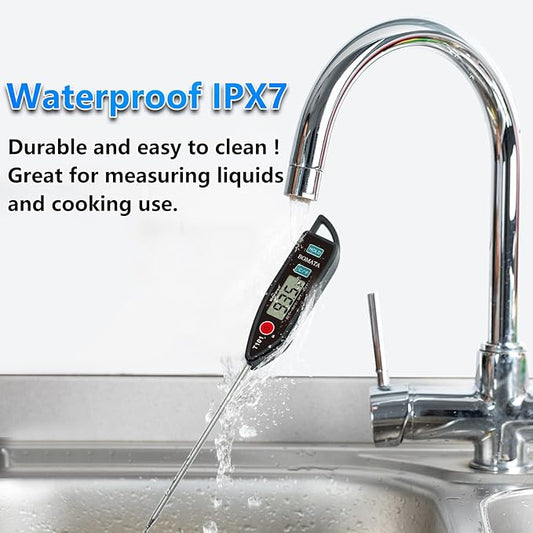 BOMATA Digital Water Thermometer for Water, Liquid, Candle and Cooking. Instant Read Food Thermometer Waterproof IPX7 with Long Probe for Cooking, Meat, BBQ! T101 (Black Color)โฆ