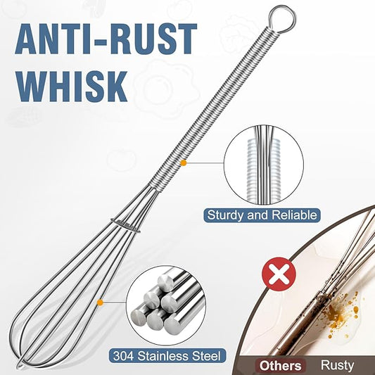 Walfos Mini Whisk,304 Anti-Rust Small whisk,Sturdy Stainless Steel Wire Tiny Whisks 6+7+8in,Ideal for mixing individual eggs, jams, spices and other small portion ingredients.(3pcs)