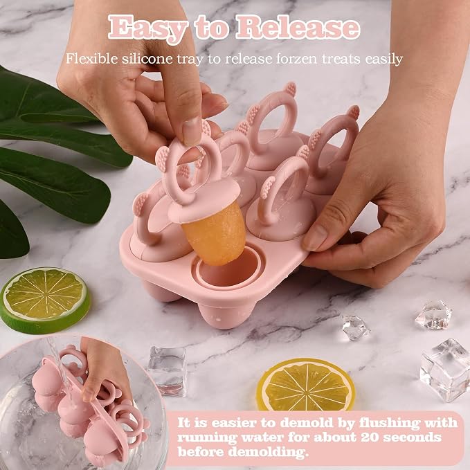 BokingOne Silicone Popsicle Molds, 6-Cavity Breastmilk Ice Pop Molds, Mini Frozen Pop Tray Molds for Baby Teething Relief Toddler Feeding Matte Pink