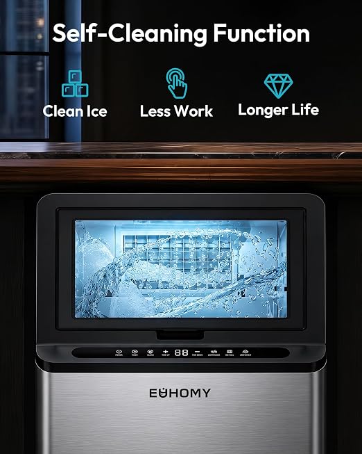 EUHOMY Commercial Ice Maker Machine, 101lbs/24H, Stainless Steel Under Counter Ice Maker with 22lbs Storage, Self-Cleaning, Freestanding Ice Machine for Home/Bar/Cafe/Restaurant