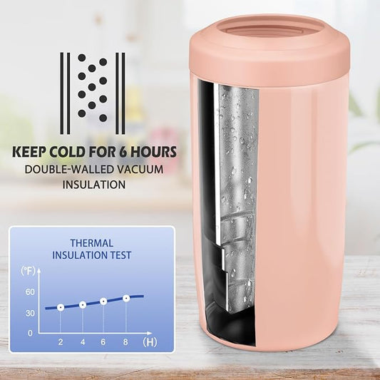 4-in-1 Slim Can Cooler Easy to Hold Insulated Beer Can Holder Double-walled Stainless Steel for All 12 Oz Cans Gift (Jelly Pink)