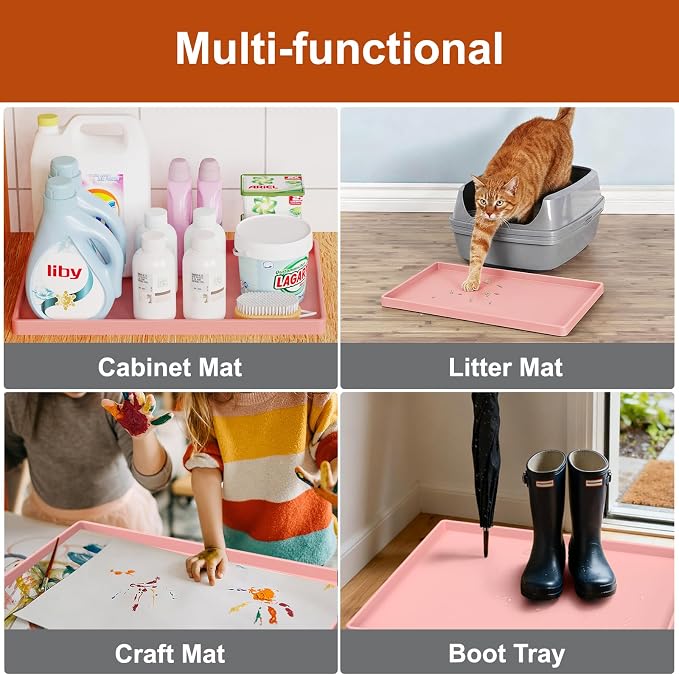 ukeetap 19" x 12" Extra Thick Silicone Mat Waterproof with Raised Edge, BPA Free Non-Slip Dog & Cat Food Mat, Feeding Mat for Food and Water Bowls, Spill Proof Mat to Protect Floors, Pink