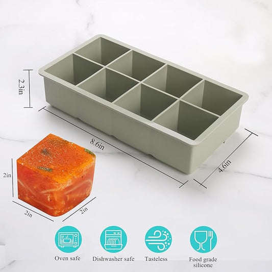 1/2 Cup Silicone Freezer Tray With Lid - Silicone Freezer Molds 2-Pack For meal prep & freezing of various sauces and other dishes, makes 16 perfect 1/2 cup portions cubes(Green 2 Pack)