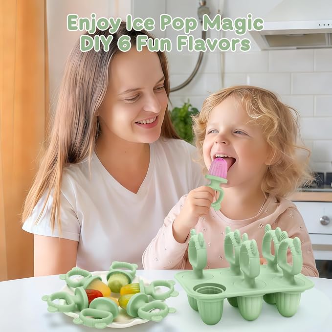 Silicone Baby Popsicle Molds with Sticks, Mini Popsicles Molds for Babies | Breastmilk Popsicle Molds for Teething Relief, Frozen Treats Maker Popsicle Maker Ice Pop Mold for Toddlers Kids(Green)