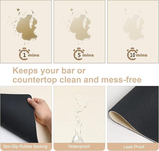 ZLR Coffee Bar Mat for Coffee Station, 16"x20" Large, Creamy | Absorbent Dish Drying Mat, Stain-Hiding Top, Non-Slip Back, Fits Espresso, Grinder, Knock Box, Frother & Cup Display