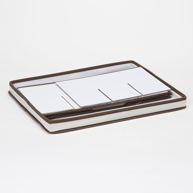 Household Essentials Wine Glass Storage Box in Strong Frame, Handles, Windowed Panel and 12 Compartments, Cream with Brown Trim