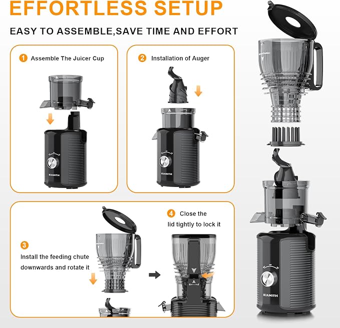300W Cold Press Juicer with 5.8" Extra-Large Feed Chute | Slow Masticating Juicer Machines for Fruits and Vegetables, High Juice Yield, Easy to Clean, Family Use, BPA Free