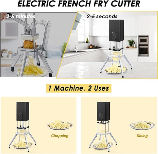 YOTAN Electric French Fry Cutter,Vertical French Fry Cutter with 1/2 & 3/8 Inch Blade,Professional Commercial and Household Automatic Potato Slicer,Electric Vegetable Chopper (Black)