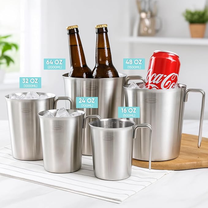 Newness 3-Pack Stainless Steel Measuring Cups Set, Metal Measuring Cup | (3 Marking, Cup/ML/Oz Scale) (2, 3 & 4 Cup) Metal Measuring Cup with Handle For Prepping, Baking and Cooking, Dishwasher