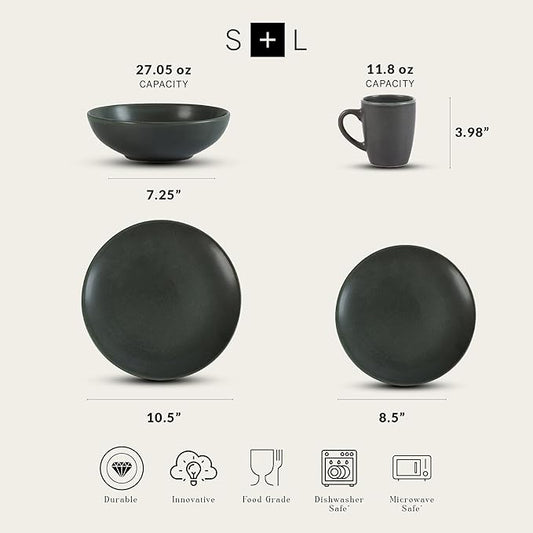 Stone Lain Grao Stoneware 32-Piece Dinnerware Set, Green