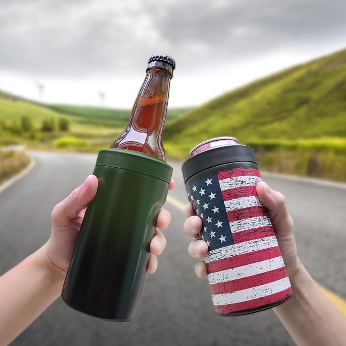 3-IN-1 Insulated Can Cooler - Signice Double Walled Vacuum Insulator Stainless Steel Slim Can Cooler for 12 Oz Skinny Tall Can/Standard Regular Can/Beer Bottle (Black Forest)