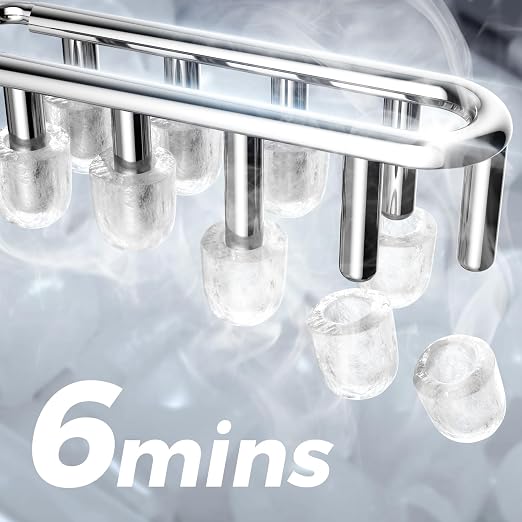 Crzoe Ice Makers Countertop with Handle, 2 Sizes of Ice, 8 Bullet Ice Cubes in 6 Mins, 26Lbs/24H, Portable Ice Maker with Self-Cleaning, Ice Machine for Home&Kitchen&Office&Party
