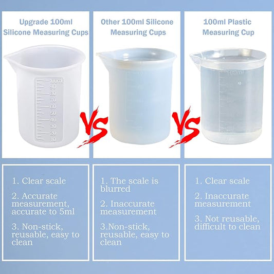 10pcs Silicone Measuring Cups for Resin,100ml Mixing Cups for Resin DIY Craft Jewelry Making Paint Pouring Cup, Non-Stick Clearer Precise Scale Reusable