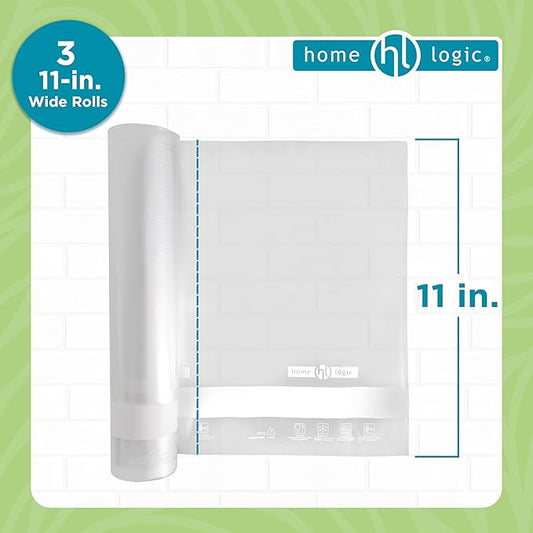 Home Logic Vacuum Bags for Food Sealer Rolls 3"x11" 20ft long rolls 3pk for Freezer and Sous Vide - Microwave Safe clear
