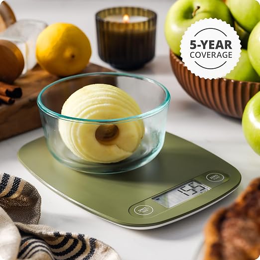 Greater Goods Food Scale โ Digital Kitchen Scale, 1g Precision, Easy-Tare & Quick Conversion, Slim Compact Design, Durable & Portable | Ideal for Cooking, Baking & Meal Prep (Moss Green)