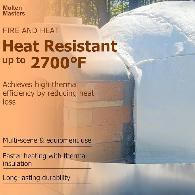 MMasters 48"*16"*1" Ceramic Fiber Insulation Blanket, Fireproof & Heat Resistant Up to 2700°F, Ideal for Wood Stove Baffle, Fireplaces, Kilns, Forges, Pizza Ovens, and More